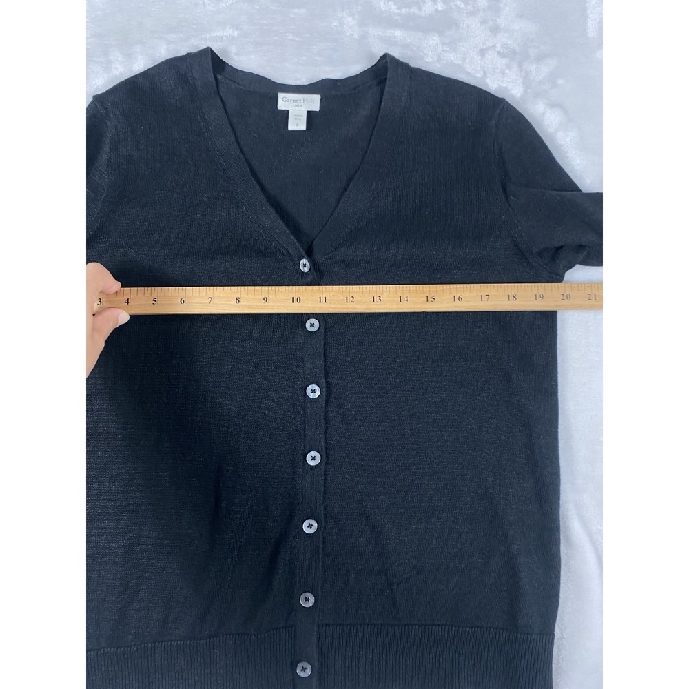 Garnet Hill 100% Linen Knit Cardigan Sweater Women Sz S Black Coastal Minimalist - Picture 4 of 13